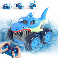 8 x Brand New Direct charging remote-controlled car amphibious vehicle in shark look, 2.4GHz 4WD 360 flip RC stunt car with LED light, monster truck RC car toy gift for children from 3 years boy girl - RRP €343.92