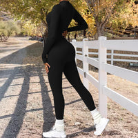 1 x RAW Customer Returns Mayround women s sports jumpsuit long tight yoga overalls long-sleeved sports jumpsuit with zipper bodycon romper sports suit jogging suit slim fit yoga fitness - RRP €40.33