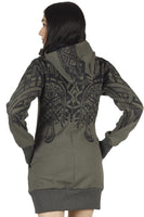 1 x RAW Customer Returns GURU SHOP Goa Festival Jacket with Tribal Print, Jacket with Wide Hood, Olive Green, Cotton, Size M 38  - RRP €32.78