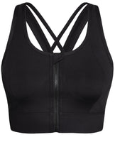 1 x RAW Customer Returns Yvette Sports Bra 5CM Bottom, High Side, Front Zipper, Strong Support, Cross Back, Black, L Large Sizes - RRP €29.23