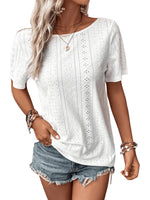 1 x RAW Customer Returns GORGLITTER T-shirt with lace women s lace tops loose shirt blouse top summer short sleeve eyelet embroidery blouse white M - RRP €21.97