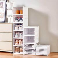 1 x RAW Customer Returns GUDEMAY shoe boxes - Foldable shoe cabinet with transparent doors - Plastic shoe rack stackable and space-saving for sneakers up to size 46, installation-free white - 6 levels  - RRP €39.2