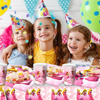 18 x Brand New Princess Peach Party Tableware Set Kids, 42Pcs Birthday Tableware Kit, Princess Theme Party Decoration Tableware Set, Birthday Plates Cups Napkins Tablecloths Banner, for Girls Party Supplies - RRP €335.7