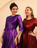 1 x RAW Customer Returns Dressystar Women s Evening Dresses Elegant Glitter Short Prom Dress 3 4 Sleeve Cocktail Dress Festive Dress Purple M - RRP €40.33