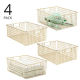 1 x RAW Customer Returns mDesign wire basket for bathroom accessories practical wire basket with metal handles for toilet paper or cosmetics modern bathroom shelf for bathroom accessories set of 4 brass-colored - RRP €55.38