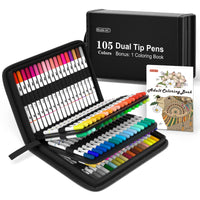 1 x RAW Customer Returns Shuttle Art Dual Brush Pens, 105 colorful double-headed brush pens with soft tip, two writing nibs fiber pen 1mm and fineliner 1-4mm , for children and adults with 1 coloring book for writing - RRP €32.99