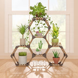 1 x RAW Customer Returns Tikea Hexagonal Flower Stand Plant Stand for Indoor and Outdoor Use, Wooden Creative DIY Plant Shelf Flower Shelf for Window, Corner, Living Room, Balcony, Garden, Office 7 Tiers Small  - RRP €42.99