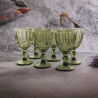 1 x RAW Customer Returns Vintage set of 6 colored wine glasses with embossing bow green 250 ml , drinking glasses, wedding glasses, champagne glasses, carafe, glass goblets, drinking glass, glass, wine glass, water glass, champagne glass - RRP €30.24