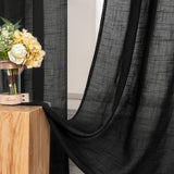 1 x Brand New MIULEE Set of 2 Voile Curtains Sheer Linen Curtain with Eyelets Transparent Linen Look Curtain Eyelet Curtain Living Room Window Curtain Translucent Decorative Curtain Bedroom 140 x 160 cm W x H Black - RRP €21.42