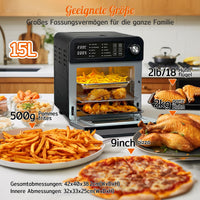 1 x RAW Customer Returns HYSapientia hot air fryer 15L with LED touchscreen, mini oven with convection 1700W, mini oven grill convection with hotplates, hot air oven 10 programs, pizza oven, Airfryer xxl, recipes in German - RRP €169.99