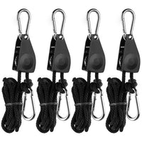 1 x RAW Customer Returns iPower 4 Pack Rope Ratchet with Hook Foot Long Adjustable Heavy Duty Rope Clip Hanger 68 KG Weight Capacity Reinforced Metal, 2 Pairs, Black - RRP €13.1