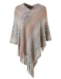 1 x Brand New Ferand Women s Multicolored Poncho Sweater Versatile Wrap Scarf with Fringes, One Size, Gray - RRP €23.18