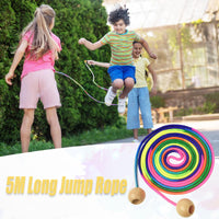 1 x Brand New Aolkee 5M Skipping Rope for Kids Adults Skipping Rope Kids Long Skipping Rope with Adjustable Wooden Handle for Outdoor Fun School Sports Party Games - RRP €30.0