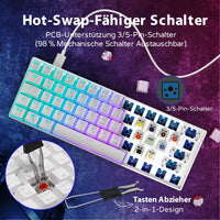 1 x RAW Customer Returns RK61 Mechanical Gaming Keyboard, 2.4GHz Wireless Bluetooth Wired 60 Mechanical Keyboard 61 Keys Hot-Swappable Blue Switch with RGB Lighting Compatible for Win Mac, White QWERTZ  - RRP €66.0