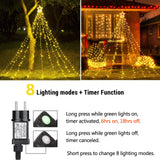 1 x RAW Customer Returns Geemoo Christmas tree lighting with stars, 3M x 9 garlands, 317 LED outdoor Christmas lights, ice rain fairy lights for Christmas tree, Christmas tree, window, garden warm white  - RRP €17.24