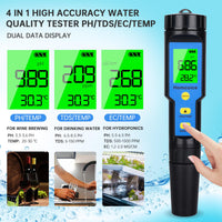 1 x RAW Customer Returns Homcoice PH Meter 4 in 1 TDS EC Temperature, pH Value Tester IP67 Waterproof Pool pH Meter 0.01 High Precision Digital Water Tester Drinking Water with ATC Function - RRP €36.99