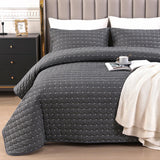 1 x RAW Customer Returns Qucover Bedspread 240x260cm Dark Grey, Cotton Bedspread Bed Cover, Ultra Soft Bedspread Embroidery, Bedspreads 240x260, Quilt with 2 Pillowcases, Sofa Throw Blanket for Bed - RRP €79.8