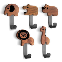 16 x RAW Customer Returns BIROYAL children s coat rack, coat hooks for children in animal shape, wall hooks made of walnut wood coat hooks, children s wall hangers, animals-lion elephant hippo giraffe rhinoceros including - RRP €276.16