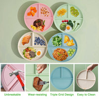 1 x RAW Customer Returns 9 Inch Divided Dinner Plate Sets, 4 Pieces Unbreakable Diet Plates, Portion Control Divided Plates Deep Picnic Plates Reusable Tableware Set Dessert Plates for Adults Children - RRP €15.62