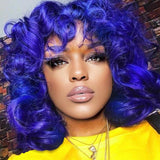 1 x RAW Customer Returns PORSMEER Afro Wig Women s Synthetic Large Curly Wig with Bangs Natural Hair for Women Men, Short Bob Wigs Blue for Halloween Cosplay Film Costume Wig - RRP €27.04