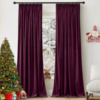 1 x RAW Customer Returns PONY DANCE velvet curtain red ruffle tape curtains set of 2 H 240 x W 132 cm 300g m velvet curtains living room Christmas curtains opaque heavy curtains against cold thermal curtain, red wine - RRP €47.34