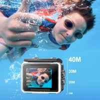 1 x RAW Customer Returns Surfola Action Cam 4K 60FPS Underwater Camera, WiFi, 40M Waterproof Camera, 170 Adjustable Wide Angle, EIS Helmet Camera, Dual Screen Camcorder with Wireless Microphone and 2 Batteries - RRP €89.99