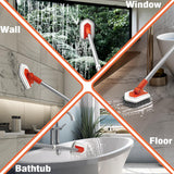 1 x RAW Customer Returns JEHONN 4-in-1 shower scrubber, scrubber with long handle, cleaning brush bathroom, 4 different functions scrubbing brush attachments for bathroom, bathtub, floor, wall, skirting board red  - RRP €22.99