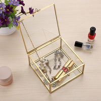 1 x RAW Customer Returns SUMTREE Metal and Glass Jewelry Box, Jewelry Box for Women Square  - RRP €22.8