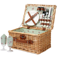 1 x RAW Customer Returns Wicker Picnic Basket for 2 Persons, Willow Hamper Basket Sets, Handmade Picnic Basket for 2 Persons with Utensils Cutlery Perfect for Picnic, Camping Flower - RRP €128.97