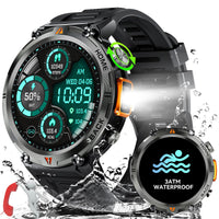 1 x RAW Customer Returns Smartwatch Men with Phone Function, 3ATM Waterproof Military Smartwatch with LED Flashlight, 1.45 Robust Outdoor Watches with 24H Health Screening, 110 Sports Modes Fitness Watch for Android iOS - RRP €59.99