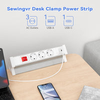 1 x RAW Customer Returns Table socket USB C with switch, 3-way power strip desk aluminum table power strip clampable multiple socket for furniture or work surfaces, 1.8M cable, white - RRP €37.51