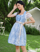 1 x RAW Customer Returns Clearlove Dirndl ladies midi 3-piece traditional dress for Oktoberfest, Carnival, THREE pieces dress, blouse, apron REUSABLE packaging , blue lace, 42 - RRP €73.2