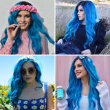 1 x RAW Customer Returns Mildiso Women s Wig Blue Long Wavy Curls Natural For Women Everyday Anime Cosplay Costume Party Halloween Carnival 026A - RRP €24.19