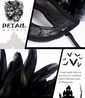 1 x RAW Customer Returns keland Feather Venetian Masquerade Ball Mask for Men and Women Halloween Carnival Masks Costume Black  - RRP €20.99