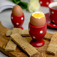 1 x RAW Customer Returns City to Cottage - Ceramic egg cup set Red and white Polka dots Handmade Ceramic tableware set 2 egg cups in a set - RRP €23.15