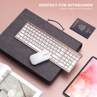 1 x RAW Customer Returns seenda Keyboard Mouse Set Wireless, Rechargeable Aluminum Keyboard with Compact Design, Ultra Thin and Quiet Wireless Keyboard with Mouse for PC Laptop Smart TV, 1200 DPI, QWERTZ Layout, White Pink Gold - RRP €40.33