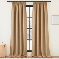 1 x RAW Customer Returns PONY DANCE linen look curtains with ruffle tape, thermal curtain, heat-insulating, set of 2, H 245 x W 140 cm, blackout curtain, ruffle tape, living room curtains, linen look curtains, opaque, caramel - RRP €48.35