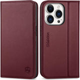 1 x RAW Customer Returns SHIELDON Case for iPhone 14 Pro 5G Cell Phone Case 3 Card Slots Genuine Cowhide Leather Stand Function RFID Lock Soft TPU Flip Case Bag Compatible with iPhone 14 Pro 6.1 - Wine Red - RRP €30.99