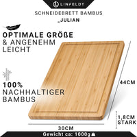 1 x RAW Customer Returns LINFELDT Cutting board Bamboo 100 - 44x30 Antibacterial Incl. Juice groove - solid wooden board - easy-care wooden cutting board with plenty of space for cutting - RRP €16.13