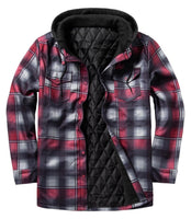 1 x Brand New GLESTORE Lumberjack Jacket Men s Flannel Shirt Jacket Lined Thermal Shirt Winter Long Sleeve with Hood Checked Lumberjacket Black and Red S - RRP €19.6