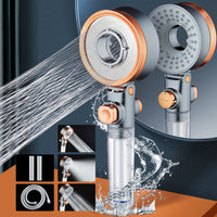 1 x RAW Customer Returns Shower head, water-saving shower head, high pressure hand shower with 1.5 m hose and 2 filters, 3 jet types, massage shower head, water-saving rain shower orange  - RRP €23.17