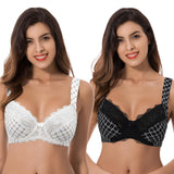 1 x RAW Customer Returns Curve Muse Plus Size Unlined Underwire Lace Bra with Padded Shoulder Straps-2 Pack-Cream Print,Black Print-85D - RRP €35.44