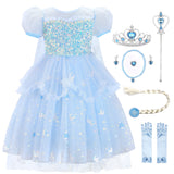 3 x Brand New JerrisApparel Princess Dress for Children Sequin Carnival Costume 150, Blue  - RRP €80.97