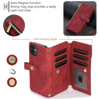 1 x RAW Customer Returns UEEBAI mobile phone chain case for iPhone 11 6.1 inch, 9 card slots retro leather wallet flip case with shoulder strap hand strap stand function wallet zipper mobile phone case - red wine - RRP €18.14