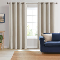 1 x RAW Customer Returns TOPICK Opaque Curtain with Eyelets Blackout Curtain Lightproof Thermal Curtain Textured Curtains Plain for Living Room Bedroom Pack of 2 Gray Beige 130 x 145 cm - RRP €41.99