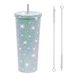 1 x RAW Customer Returns Winter Shore 750 ml rhinestone drinking cup with lid and diamond tumbler - glittery stainless steel thermal mug coffee to go with 2 brushes - keeps water, coffee and drinks cold or hot for 4 hours - RRP €19.99