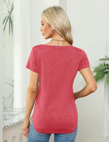 1 x RAW Customer Returns Amoretu Summer Tunic Women Elegant V Neck T-Shirt Wide Shirts Blouse Pink M - RRP €23.99