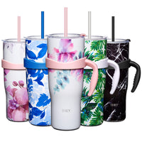 1 x RAW Customer Returns THILY 4oz Insulated Mug with Handle - Stainless Steel Triple Insulated Coffee Travel Mug with Lid and Straws, Keeps Drinks Cold for 34 Hours or Hot for 12 Hours, BPA Free, Pink Lilies - RRP €26.81