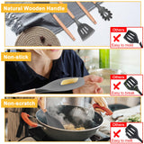 1 x RAW Customer Returns 12 Piece Kitchen Utensil Set, Silicone Kitchen Utensils Set, Non-Stick Heat Resistant Wooden Handle Cooking Cutlery with Utensil Holder, Silicone Spatula Cookware Set, Dishwasher Safe Gray  - RRP €20.16