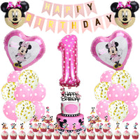 1 x Brand New Birthday decoration 1 year girl, pink balloons birthday decoration, 47PCS party decoration supplies, cake decoration, foil balloon, Happy Birthday banner, children s birthday decoration - RRP €14.11